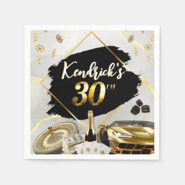 Servilleta De Papel 30.º cumpleaños Casino Black & Gold, auto de lujo
