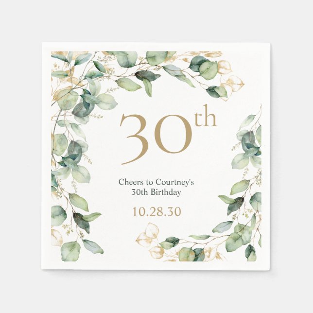 Servilleta De Papel 30.º cumpleaños Eucalipto (Anverso)