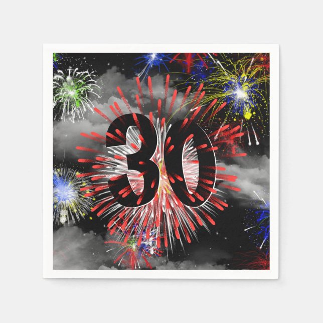 Servilleta De Papel 30.º Cumpleaños Fuegos Artificiales En Nubes (Anverso)