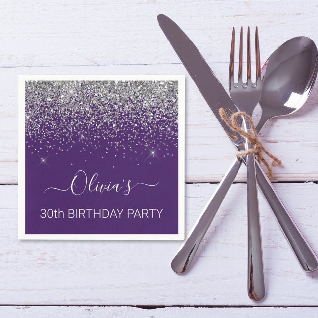 Servilleta De Papel 30.º cumpleaños Purpurina de plata morada de cualq (Subido por el creador)