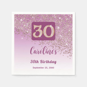 Servilleta De Papel 30.º Rosa de oro de Bonito de cumpleaños Purpurina