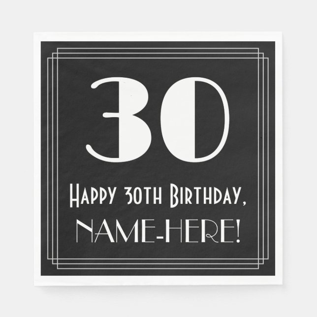 Servilleta De Papel 30 Aniversario ~ Art Deco Inspirado Aspecto "30",  (Anverso)
