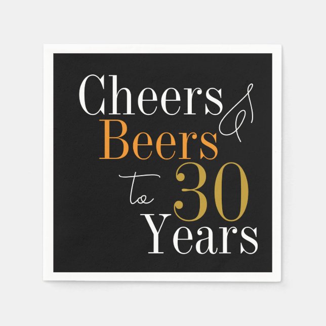 Servilleta De Papel 30 Cervezas de cumpleaños y Fiestas de oro negro (Anverso)