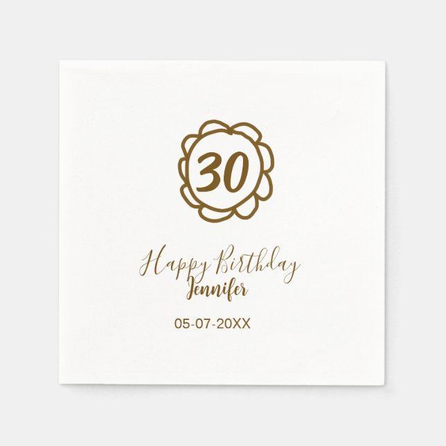 Servilleta De Papel 30 cumpleaños añadir nombre fecha año de flor dora (Anverso)