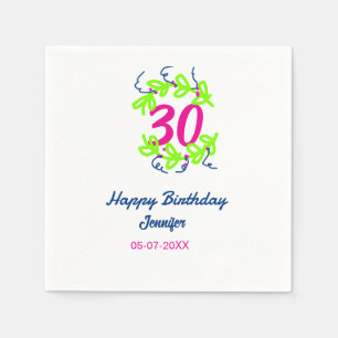 Servilleta De Papel 30 cumpleaños nombre de la corona azul verde fecha