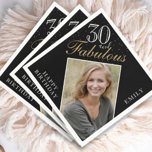 Servilleta De Papel 30 y Fabulous Elegant Black Photo 30 cumpleaños
