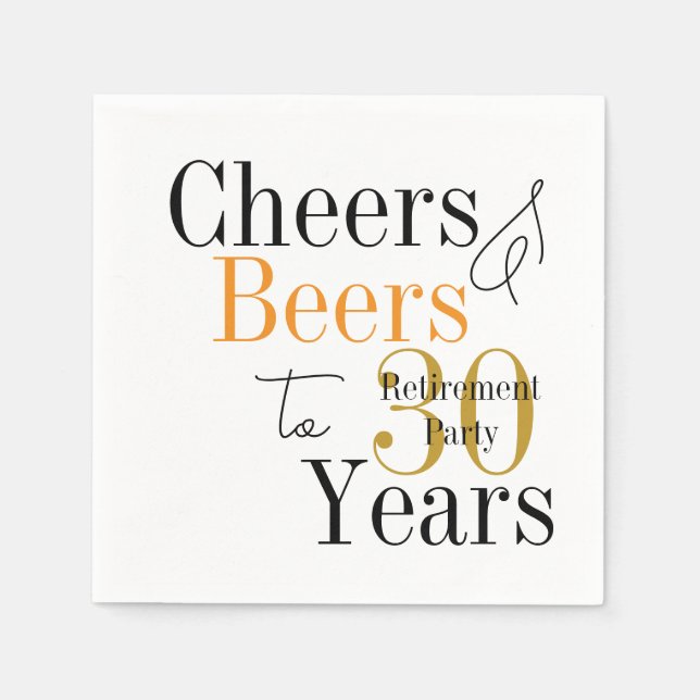 Servilleta De Papel 30 Years Retirement Cheers Beers Minimal Party (Anverso)