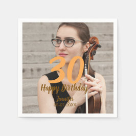 Servilleta De Papel 30th birthday add name date year white photo