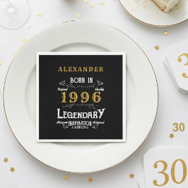 Servilleta De Papel 30th Birthday Born 1996 Black Gold Retro Vintage