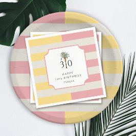 Servilleta De Papel 30th Birthday Palm Beach Pastel Stripe Tropical