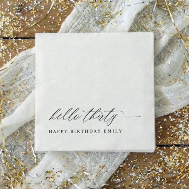 Servilleta De Papel 30th Birthday Party Hello 30 Modern Milestone (30th birthday party napkins - hello thirty - modern black and white party decor.)