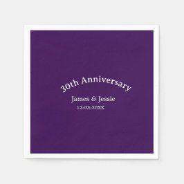 Servilleta De Papel 30th wedding anniversary name date purple simple 