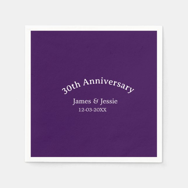 Servilleta De Papel 30th wedding anniversary name date purple simple  (Anverso)