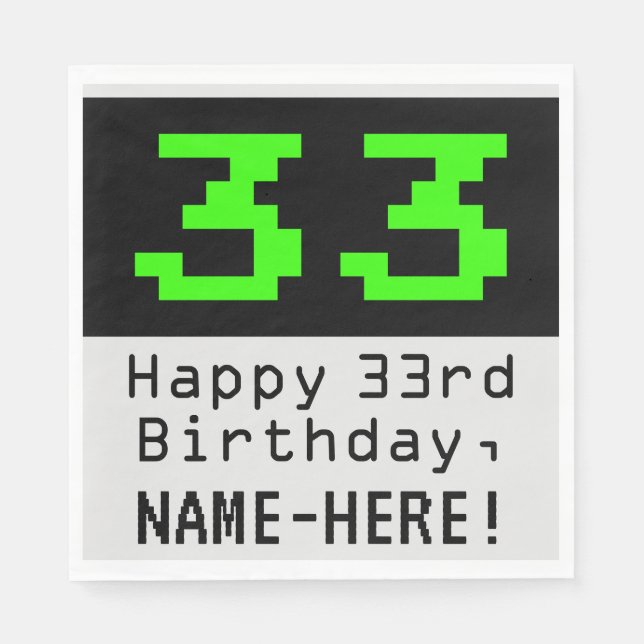 Servilleta De Papel 33 Aniversario - Nerdy / Geeky Style "33" y nombre (Anverso)
