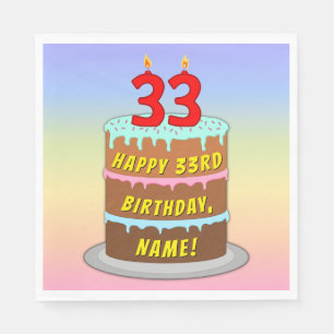 Servilleta De Papel 33 Aniversario: Torta divertida y velas + nombre p