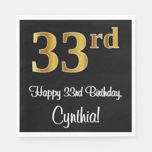 Servilleta De Papel 33 cumpleaños ~ Elegante lujoso Faux Gold Look #