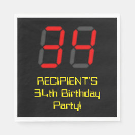 Servilleta De Papel 34º cumpleaños: Red Digital Clock Style "34" + Nom