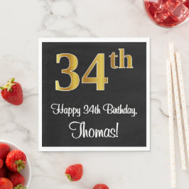 Servilleta De Papel 34 Aniversario ~ Elegante Lujoso Faux Gold Look #