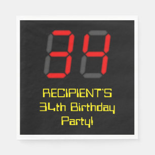 Servilleta De Papel 34to Cumpleaños: Estilo rojo "34" del reloj de