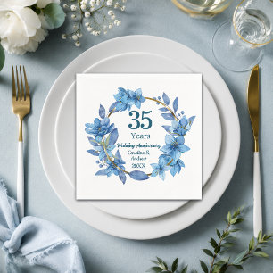 Servilleta De Papel 35º Aniversario de Boda Floral Coral Azul