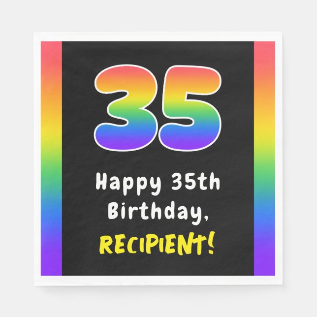 Servilleta De Papel 35º cumpleaños: Espectro arcoiris # 35, nombre per (Anverso)