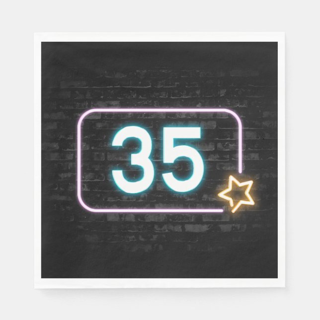 Servilleta De Papel 35.º Cumpleaños Rótulo Neón En Ladrillo (Anverso)