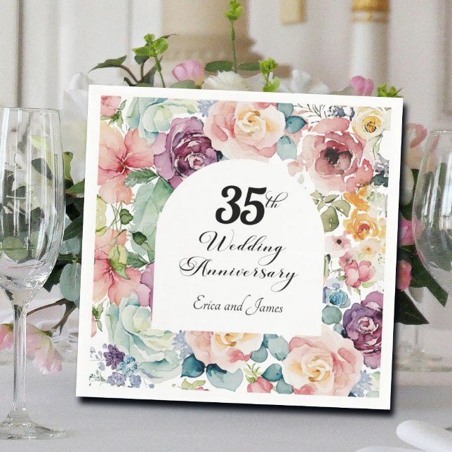 Servilleta De Papel 35° Aniversario Boda Elegante Script Floral (Subido por el creador)