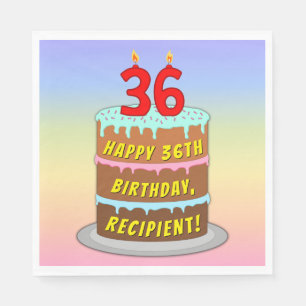 Servilleta De Papel 36º cumpleaños: Torta divertida y velas + nombre p