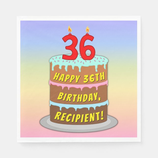 Servilleta De Papel 36º cumpleaños: Torta divertida y velas + nombre p (Anverso)