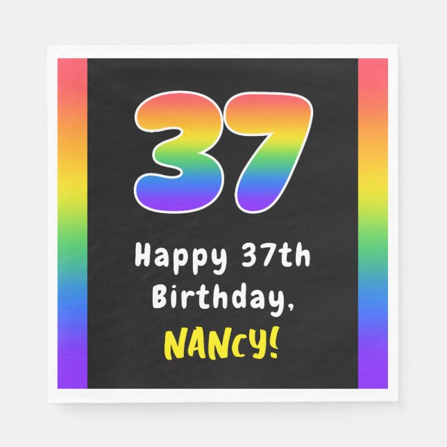 Servilleta De Papel 37º cumpleaños: Espectro arcoiris # 37, nombre per (Anverso)