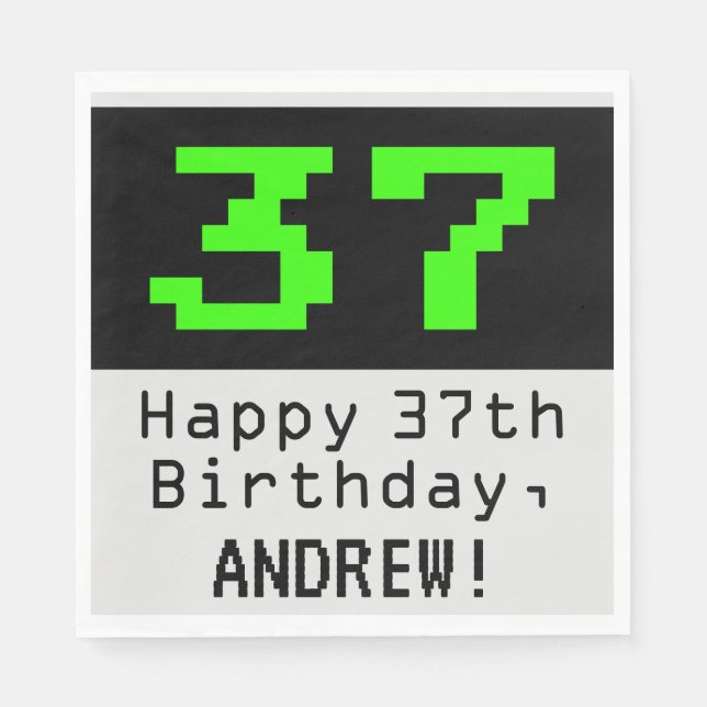 Servilleta De Papel 37º cumpleaños - Nerdy / Geeky Style "37" y nombre (Anverso)