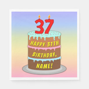 Servilleta De Papel 37 Aniversario: Torta divertida y velas + nombre p