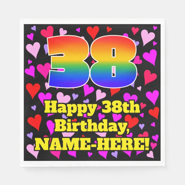 Servilleta De Papel 38º cumpleaños: Patrón de corazones amorosos, arco (Anverso)