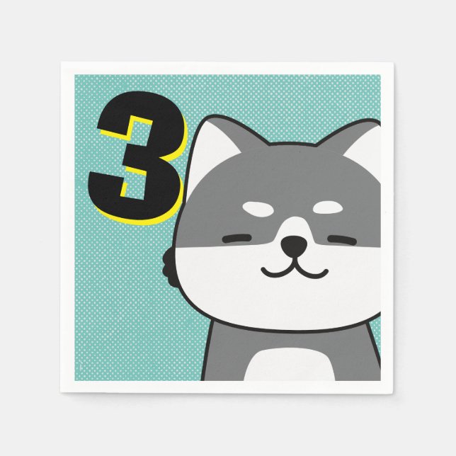 Servilleta De Papel 3.ª Fiesta de cumpleaños Cute Shiba Inu Puppy Chip (Anverso)