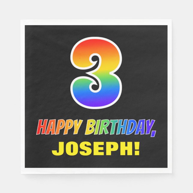 Servilleta De Papel 3.ᵉʳ cumpleaños: audaz, divertido, simple, arcoiri (Anverso)