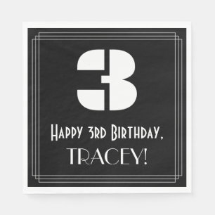 Servilleta De Papel 3.ᵉʳ Cumpleaños: Estilo Art Decó Inspirado "3" + N