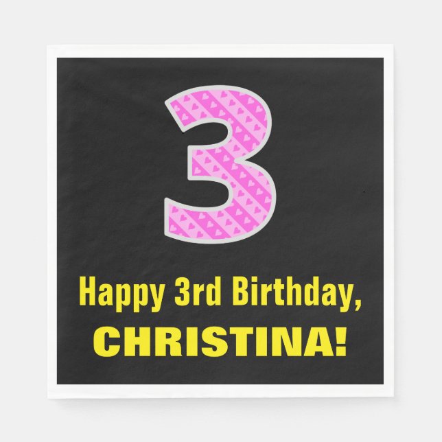 Servilleta De Papel 3.ᵉʳ cumpleaños: Estripas y corazones rosados "3"  (Anverso)