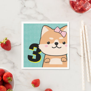Servilleta De Papel 3.ᵉʳ Fiesta de cumpleaños, Cute Shiba Inu, Ángel C