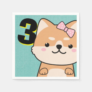 Servilleta De Papel 3.ᵉʳ Fiesta de cumpleaños, Cute Shiba Inu Puppy Yu
