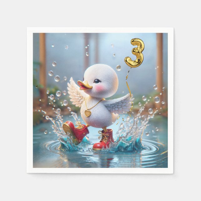Servilleta De Papel 3.ᵉʳ Pato de cumpleaños bailando en un charco de l (Anverso)