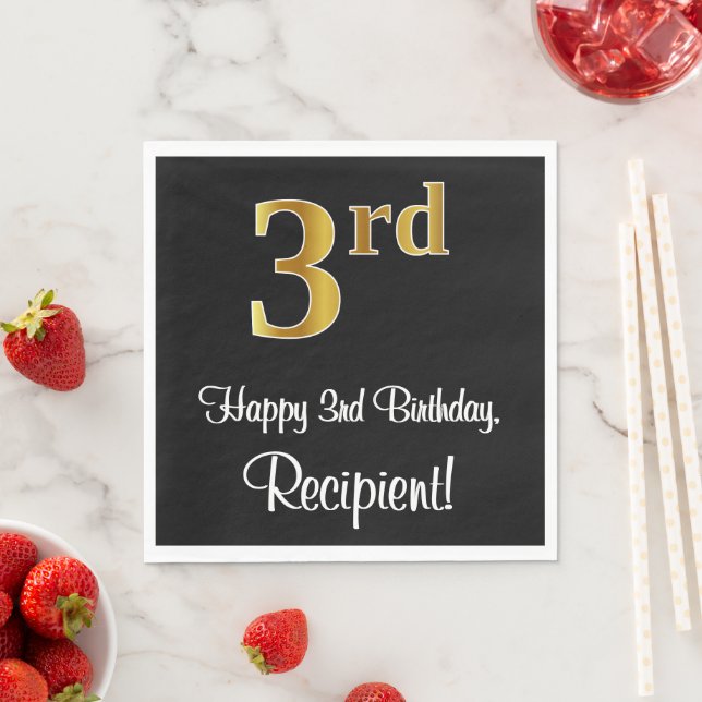 Servilleta De Papel 3 Cumpleaños ~ Elegante Lujoso Faux Gold Look # (In situ)