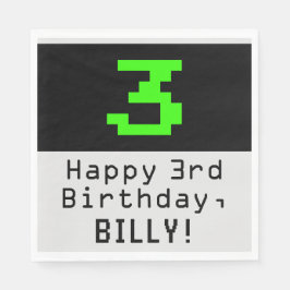 Servilleta De Papel 3 cumpleaños - Nerdy / Geeky Style "3" y nombre