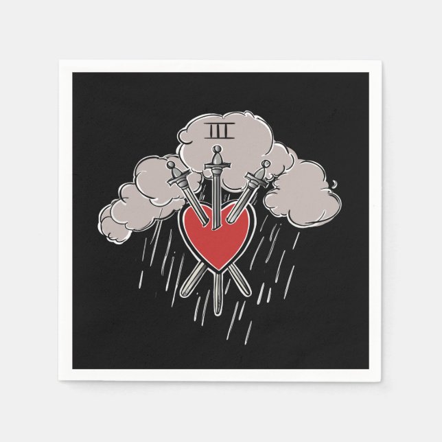 Servilleta De Papel 3 de Espadas Ilustración del Tarot del Corazón Amo (Anverso)