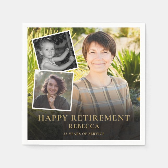 Servilleta De Papel 3 Foto Collage Fiesta de Jubilación (Anverso)