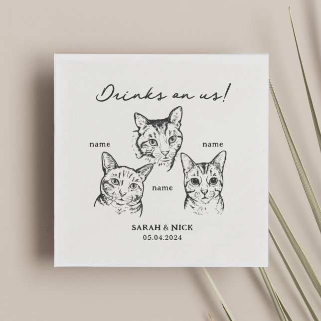 Servilleta De Papel 3 Gatos Cuestos Bebidos En El Boda Estadounidense (Subido por el creador)