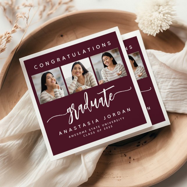 Servilleta De Papel 3-Photo Burgundy Felicitaciones Graduado 2025 (Subido por el creador)
