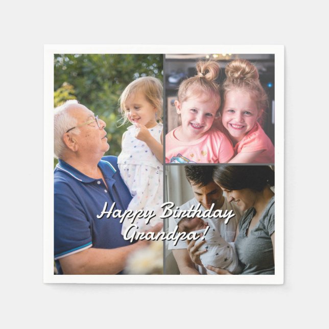 Servilleta De Papel 3-Photo Custom Party Napkins Personalized Text (Anverso)