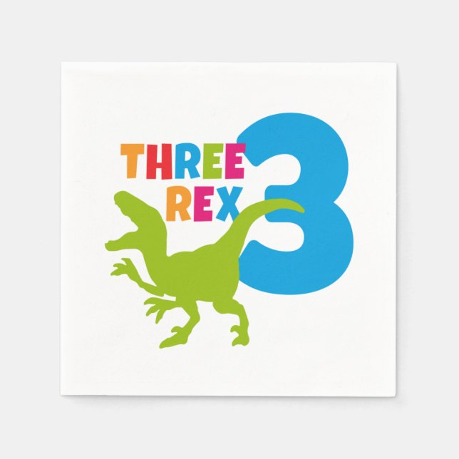Servilleta De Papel 3 Rex Dinosaurio Tema Tercer cumpleaños (Anverso)