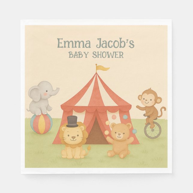 Servilleta De Papel 3 Ring Circus Baby Shower (Anverso)