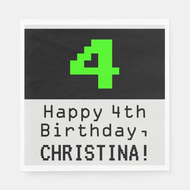 Servilleta De Papel 4º Cumpleaños - Estilo Friki / Geek "4" y Nombre (Anverso)
